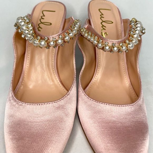 Lulus Sephoraa Rose Gold Satin Pearl Pointed-Toe Mule Pumps - Picture 6 of 8